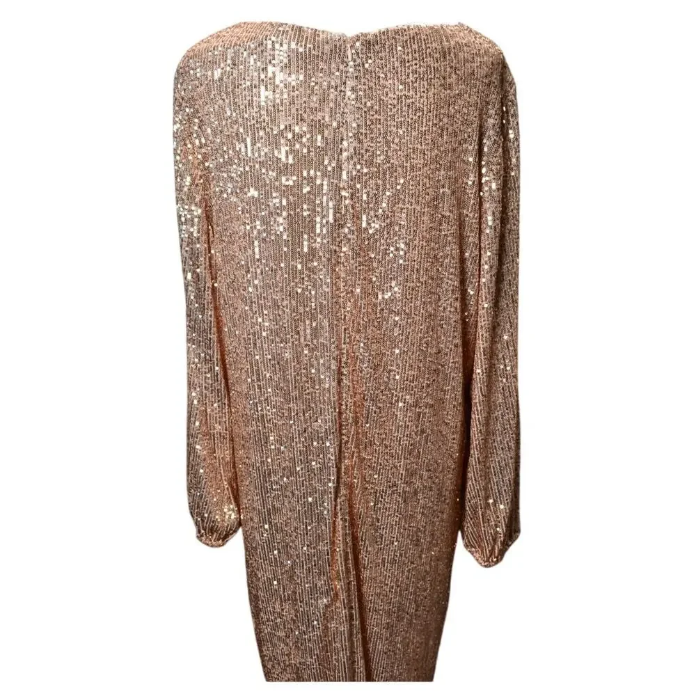 Preston & Yorke Gold Full Micro Sequin Shift Dress Knee Length NWT Size 18 Party